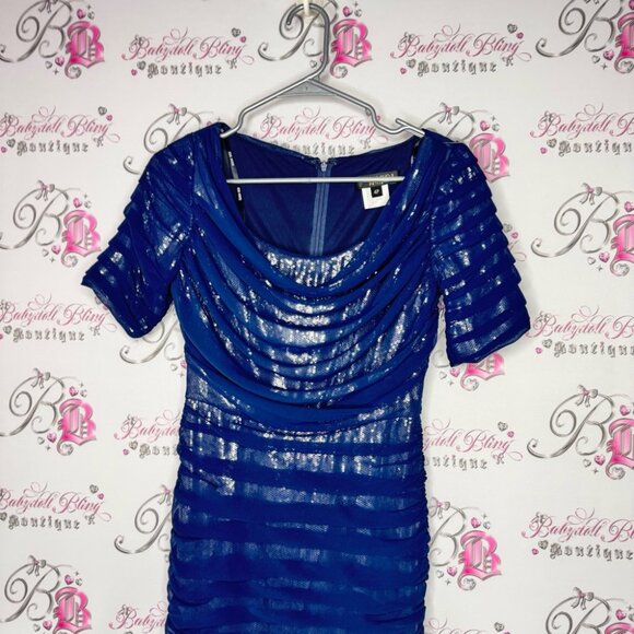 Tadashi shoji dress silk tiered Elegant Blue Sequin Dress sparkly blue - Picture 5 of 15
